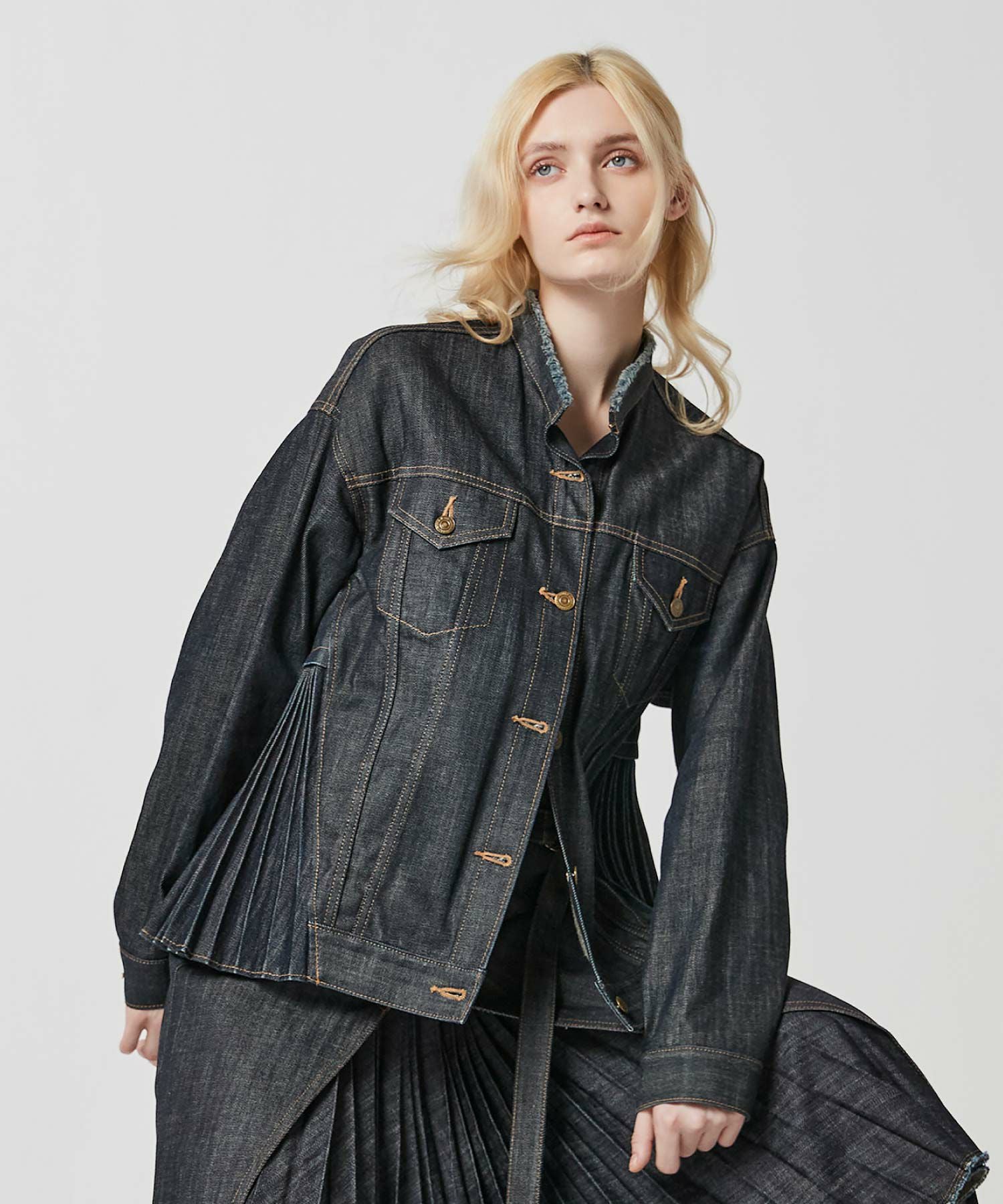 SIDE PLEATS DENIM JACKET | JAPAN DENIM